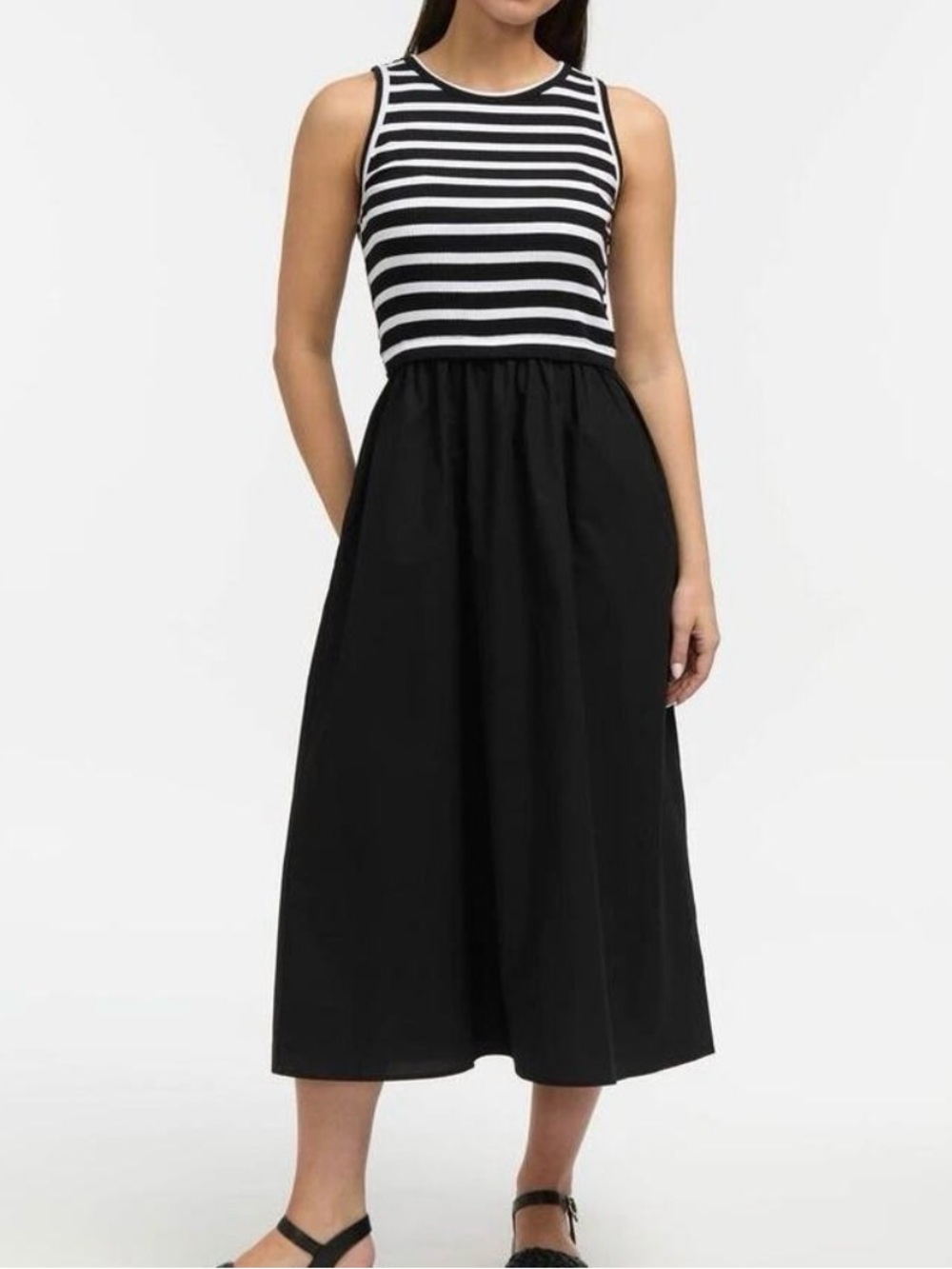 Ellen Tracy Black and White Striped Midi Dress
